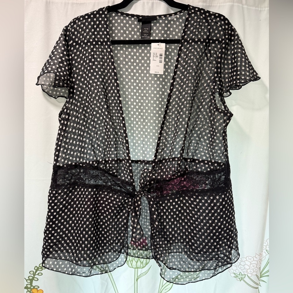 Lane Bryant Black & White Polka Dot Sheer Kimono Size 14/16 - Great for layering